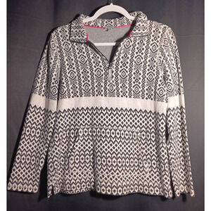 T by Talbots Fair Isle Quarter Zip Women Medium Kangaroo Pocket Sweater